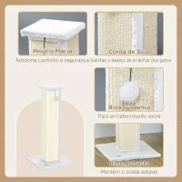 PawHut Poste Arranhador para Gatos 81 cm com Sisal e Bola Suspensa, 41x41x81 cm, Branco(m-5)