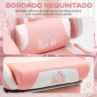 HOMCOM Cadeira Gaming com Orelhas Cadeira Gamer Reclinável com Altura Ajustável e Suporte Lombar 65x62x116-124 cm Rosa e Branco(m-5)