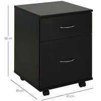 HOMCOM Rollcontainer Bürocontainer Kommode Schubladenschrank auf Rollen, Spanplatte, 41x39x58cm (Schwarz)(m-3)