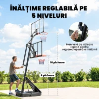 SPORTNOW Coș de Baschet Portabil pentru Exterior, Reglabil 2,45-3,05 m, Panou Rezistent la Șocuri, Reglare cu Manivelă(m-4)