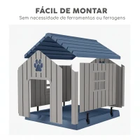 PawHut Casota para Cães Médios de Exterior em Plástico Impermeável com 2 Janelas, Base Elevada e Estacas, 85x79x82 cm, Cinzento(m-7)