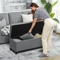 HOMCOM Banco de Armazenamento com 2 Dobradiças de Segurança Tampa Rebatível para Quarto Sala de Estar 120x40x48 cm Cinza Escuro(m-9)