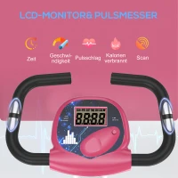HOMCOM Heimtrainer Fahrradtrainer klappbar Magnetisch Hometrainer Fahrrad mit LCD Monitor, 8 stufig einstellbarem Magnetwiderstand Räder, Leise Platzsparend Fitnessbikes für Zuhause Rosa+Weiß(m-4)