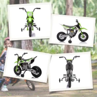 AIYAPLAY Motocicletă electrică pentru copii cu roți ajutătoare, din PP și metal, 109.5x60x72.5 cm, verde(m-9)