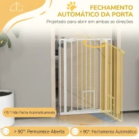 PawHut Barreira de Segurança Ajustável com Portinhola, Fecho Automático e Bloqueio Duplo, 74-80x104,1 cm, Branca(m-5)