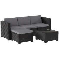 Outsunny Set Modular de Grădină din Rattan cu Perne, Canapea de Colț Gri, 5 Piese(m-1)