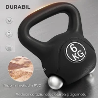 HOMCOM Kettlebell 6kg din plastic și nisip cu bază plată și mâner, 20x13x22 cm, negru(m-5)