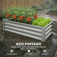 Outsunny Caixa de Plantio de Aço Galvanizado para Cultivar Plantas Flores Floreira Exterior Retangular com Fundo Aberto 120x60x30,5 cm Prata(m-4)