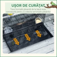 PawHut Colivie pentru păsări cu 2 stinghii și 3 intrări, din sârmă metalică și plastic, 60x41x41 cm, negru(m-5)