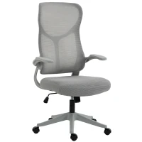 HOMCOM Silla de Escritorio Giratoria de Malla Reposabrazos Abatibles Respaldo Alto Función de Balanceo Altura Ajustable Gris(m-11)