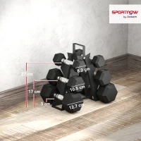 SPORTNOW Set Gantere Hexagonale cu Suport, 2 kg, 5 kg și 8 kg, Negru(m-3)