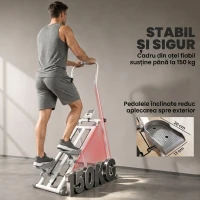 SPORTNOW Stepper Vertical Fitness cu Mânere Reglabile pe 3 Niveluri, Display LCD și Design Pliabil, 90x50x133 cm, Alb(m-7)