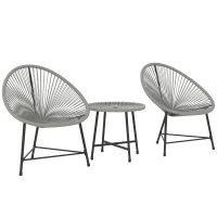 Outsunny 3-teiliges Gartenmöbel-Set, 2 Kunststoffrattan-Stühle, 1 Tisch mit Glasplatte, Stahlrahmen, Outdoor-Sitzmöbel, Grau(m-11)