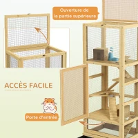 PawHut Cage pour hamsters ou petits animaux en bois 5 niveaux avec échelle niche balançoire 54 x 38 x 131 cm naturel(m-5)