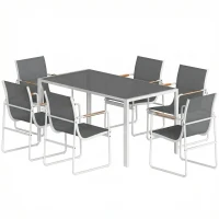 Outsunny Conjunto de Mesa e Cadeiras de Jardim de 7 Peças com Mesa de Vidro Temperado 6 Cadeiras e Estrutura em Aço Branco e Cinza(m-11)