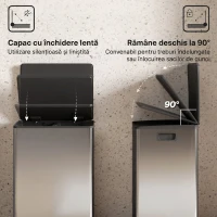HOMCOM Coș de Gunoi cu Pedală cu 2 Compartimente de 30L, Capac Amortizat și Galeți Detașabili, Oțel Inoxidabil, Argintiu(m-5)
