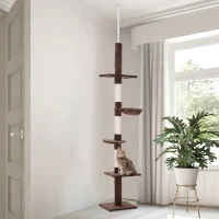 PawHut Arbre chat du sol au plafond poteau à griffer L40 x l 34 x H 230-260 cm 5 niveaux d'activités marron(m-10)