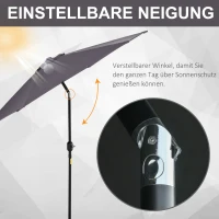 Outsunny Knickschirm Sonnenschirm Gartenschirm Marktschirm mit Handkurbel Alu 180/㎡ Polyester Dunkelgrau ∅2,6 x 2,35 m(m-4)
