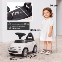 AIYAPLAY Mașinuță de Împins pentru Copii cu Licență Fiat, Muzică, Claxon, Anti-Răsturnare și PP, Alb(m-3)