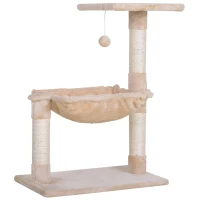 PawHut Árbol Rascador para Gatos Centro de Actividad Plataforma Caseta Postes de Sisal Hamaca Bola 50x36x70 cm Beige(m-12)