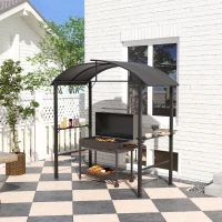 Outsunny Grillpavillon, 2 Seitenablagen, Haken, Stahlrahmen, 1,1 x 2,3m, Dunkelgrau(m-10)