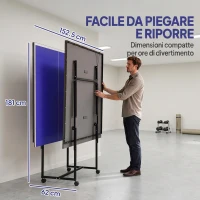 SPORTNOW Tavolo da Ping Pong Pieghevole per Interni con Ruote Girevoli, Rete, Racchette e Palline, Blu(m-5)