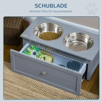 PawHut Futterstation, 2 Fressnäpfe je 2 Liter, Edelstahl, mit Schublade, für mittlere Hunde, grau, 60 x 30 x 24cm(m-5)