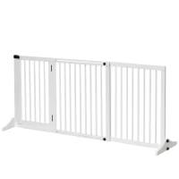 PawHut Barreira de Segurança Extensível 3 Peças com Estrutura de Madeira e Suporte de Pé 113-166x36x71cm Branco(m-12)