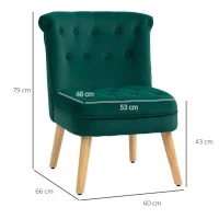 HOMCOM Fotoliu pentru Living din Catifea cu Șezut Tapițat și Matlasat cu Nasturi, 60x66x79 cm, Verde(m-3)