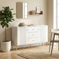 HOMCOM Aparador Moderno de 2 Portas Aparador de Sala com 3 Gavetas Prateleiras Ajustáveis Branco 120x39,1x76 cm(m-9)