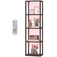 HOMCOM RGB Stehlampe mit Glasregalen, 4-Ebenen-LED-Stehleuchte mit Fernbedienung, Musiksynchronisation, Schwarz(m-11)