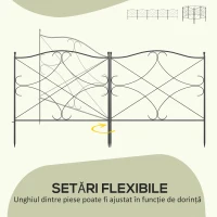 Outsunny Gard Exterior din Metal cu 5 Panouri și Stâlpi, 305x62 cm, Negru(m-5)