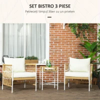 Outsunny Set de Grădină Stil Boho din Ratan cu 2 Scaune cu Perne și Măsuță Rotundă, Galben(m-4)
