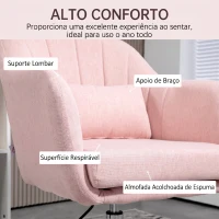 HOMCOM Cadeirão Giratório 360° para Sala de Estar com Altura Ajustável, Encosto Envolvente, Apoios de Braços e Almofada, 60x60x79-91 cm, Rosa(m-6)