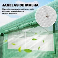 Outsunny Estufa Tipo Túnel 6x3x2 m com 3 Portas Enroláveis 6 Janelas com Rede e Estrutura de Aço Galvanizado Verde(m-5)