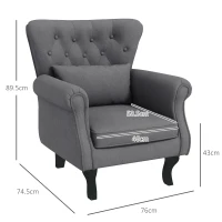 HOMCOM Fotoliu de Living Vintage din Material Textil cu Pernă Lombară și Tapițerie, Gri Închis(m-3)