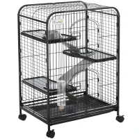 PawHut Kleintierkäfig rollbarer Nagerkäfig 3-stöckiger Tierkäfig mit Hängematten 2 Türen Metall 64 x 43,5 x 93 cm(m-12)