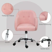 HOMCOM Homeoffice Stuhl, Ergonomisch Schreibtischstuhl mit Wippfunktion, Teddysamtoptik 56 x 61 x 86 cm Rosa(m-6)