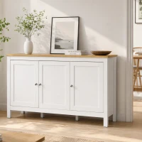 HOMCOM Aparador Sala de Estar com 3 Portas e Prateleiras Ajustáveis Estilo Moderno 120x40x70 cm Branco e Madeira(m-10)