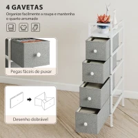 HOMCOM Móvel de Arrumação Estreito com 4 Gavetas de Tecido para Espaços Pequenos 20x43x81,5 cm Cinzento Claro(m-5)
