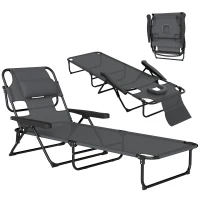 Outsunny Sonnenliege Gartenliegen Relaxliege, klappbar, wetterbeständig, 194 cm x 72 cm x 89 cm, Schwarz + Dunkelgrau(m-12)