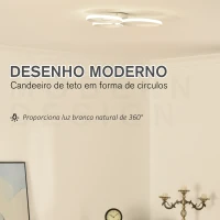 HOMCOM Candeeiro de Teto LED IP20 46W 4500lm com 3 Círculos Candeeiro de Teto de Alumínio para Sala de Jantar Dormitório Sala de Estar 56x47x8cm Prata(m-4)