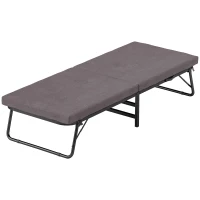 HOMCOM Cama Dobrável 70x180 cm com Colchão de Espuma Cama Dobrável com Encosto Ajustável em 5 Posições e Rodas Marrom(m-1)