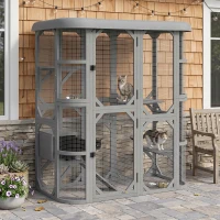 PawHut Katzengehege Outdoor begehbar Holz Katzenhaus mit 4 Plattformen wasserabweisend Oxford-Dach 2-3 Katze bis 8 kg(m-9)