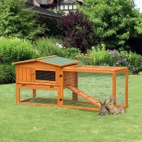 PawHut Coelheira de Madeira Exterior Gaiola para Coelhos de 2 Níveis com Teto Asfáltico 2 Áreas Cercadas Bandeja Removível 2 Portas Janela e Rampa 157,4x53x93,5cm Madeira Natural(m-2)