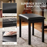HOMCOM Sgabello per Pianoforte con Gambe in Legno di Caucciù, Seduta Imbottita, Rivestimento in Finta Pelle PU, Nero(m-6)