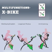 HOMCOM 2-in-1 Klappbarer Heimtrainer, 8 Stufen einstellbarer Magnetwiderstand, Fitnessrad mit Herzfrequenzsensor, Armstrecker, LCD-Bildschirm, 2,5 kg Schwungrad, grün(m-8)