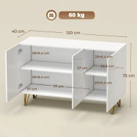 HOMCOM Dulap de Depozitare cu 2 Dulapuri și Raft Reglabil, din PAL și Metal, 120 x 40 x75 cm, Alb și Auriu(m-3)
