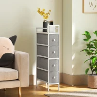 HOMCOM Móvel de Arrumação Estreito com 4 Gavetas de Tecido para Espaços Pequenos 20x43x81,5 cm Cinzento Claro(m-8)