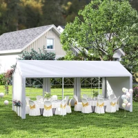 Outsunny Pavillon Partyzelt  3x6m Garten Festzelt Gartenpavillon mit 4 Seitenwänden Fenster Polyester+Metall Weiß(m-10)